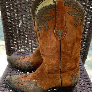 Vintage Falconhead Rust & Brown Suede Cowboy Boots